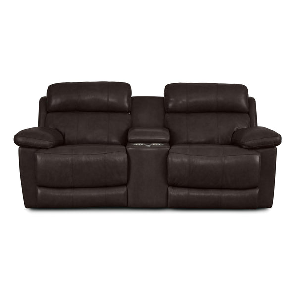 Palliser Finley Power Reclining Leather Match Loveseat with Console Finley 41134-68 Loveseat Console with Power - Chocolate IMAGE 1