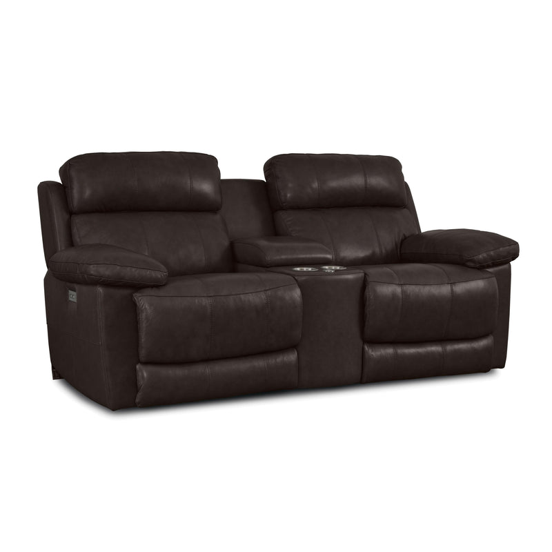 Palliser Finley Power Reclining Leather Match Loveseat with Console Finley 41134-68 Loveseat Console with Power - Chocolate IMAGE 2