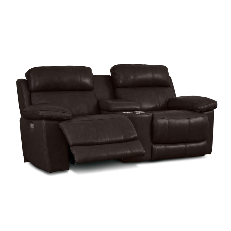 Palliser Finley Power Reclining Leather Match Loveseat with Console Finley 41134-68 Loveseat Console with Power - Chocolate IMAGE 3