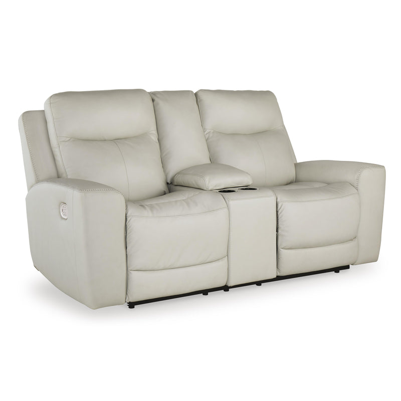 Signature Design by Ashley Mindanao Power Reclining Leather Match Loveseat with Console U5950518C IMAGE 1