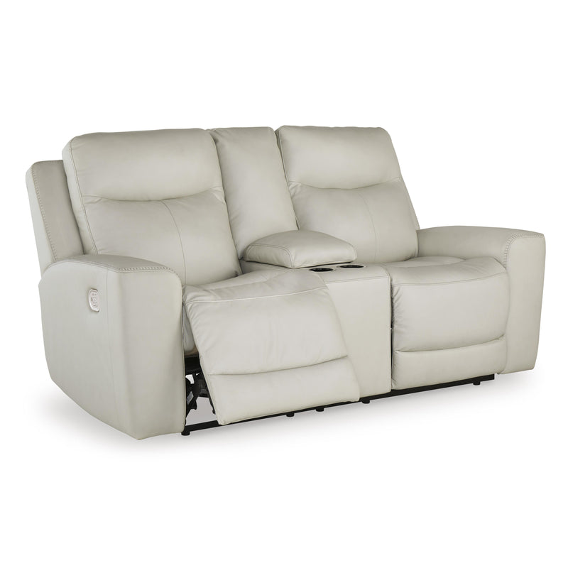 Signature Design by Ashley Mindanao Power Reclining Leather Match Loveseat with Console U5950518C IMAGE 2