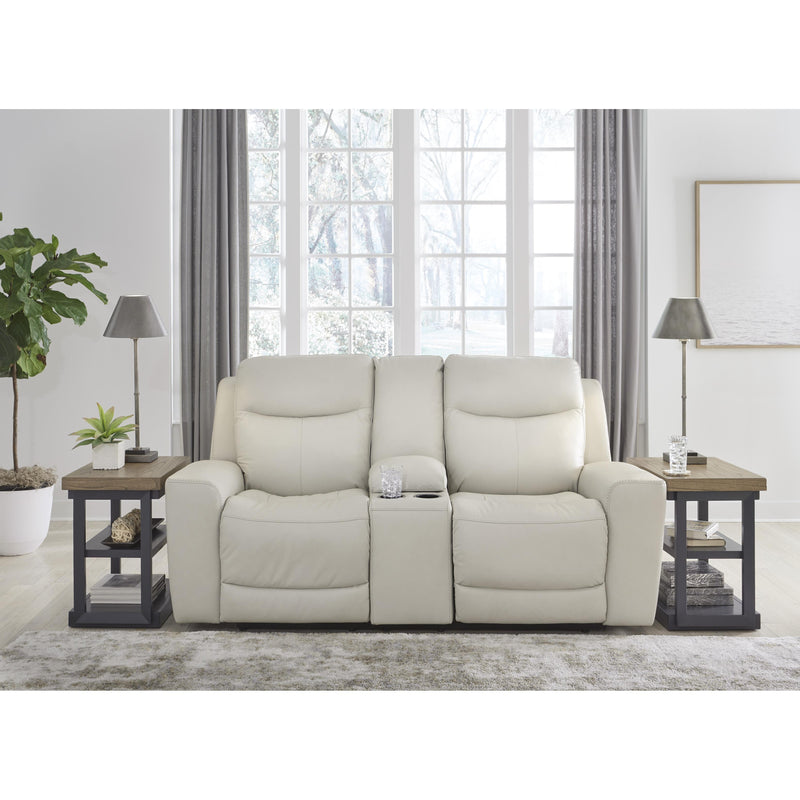 Signature Design by Ashley Mindanao Power Reclining Leather Match Loveseat with Console U5950518C IMAGE 6