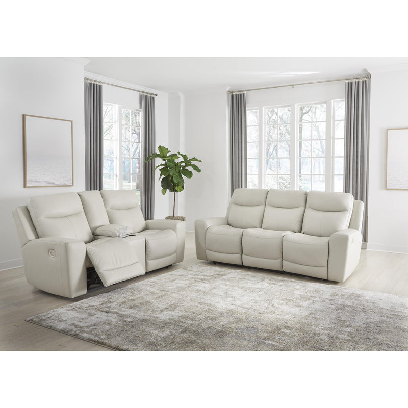 Signature Design by Ashley Mindanao Power Reclining Leather Match Loveseat with Console U5950518C IMAGE 9